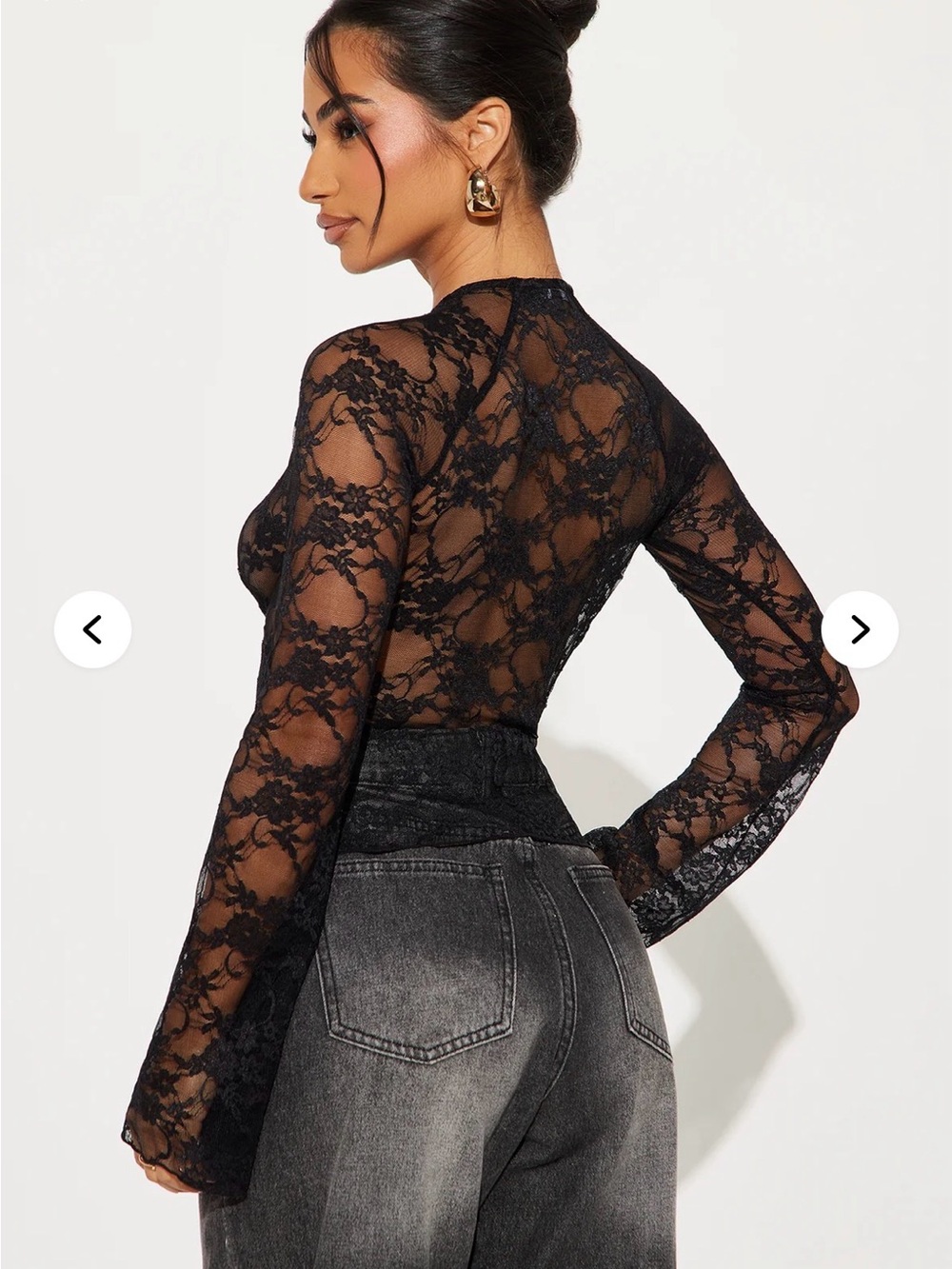 Fashion Nova Black Lace Long Sleeve Cutout Bodysuit - Picture 2 of 2